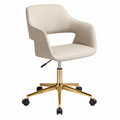 Sedia da ufficio girevole 60 cm x 60 cm x 85 cm rivestimento PU beige base in acciaio dorato con ruote e braccioli imbottiti