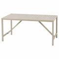 tavolo da pranzo da esterno in metallo verniciato beige con piano a doghe in alluminio struttura rettangolare 180 cm x 90 cm x 75 cm