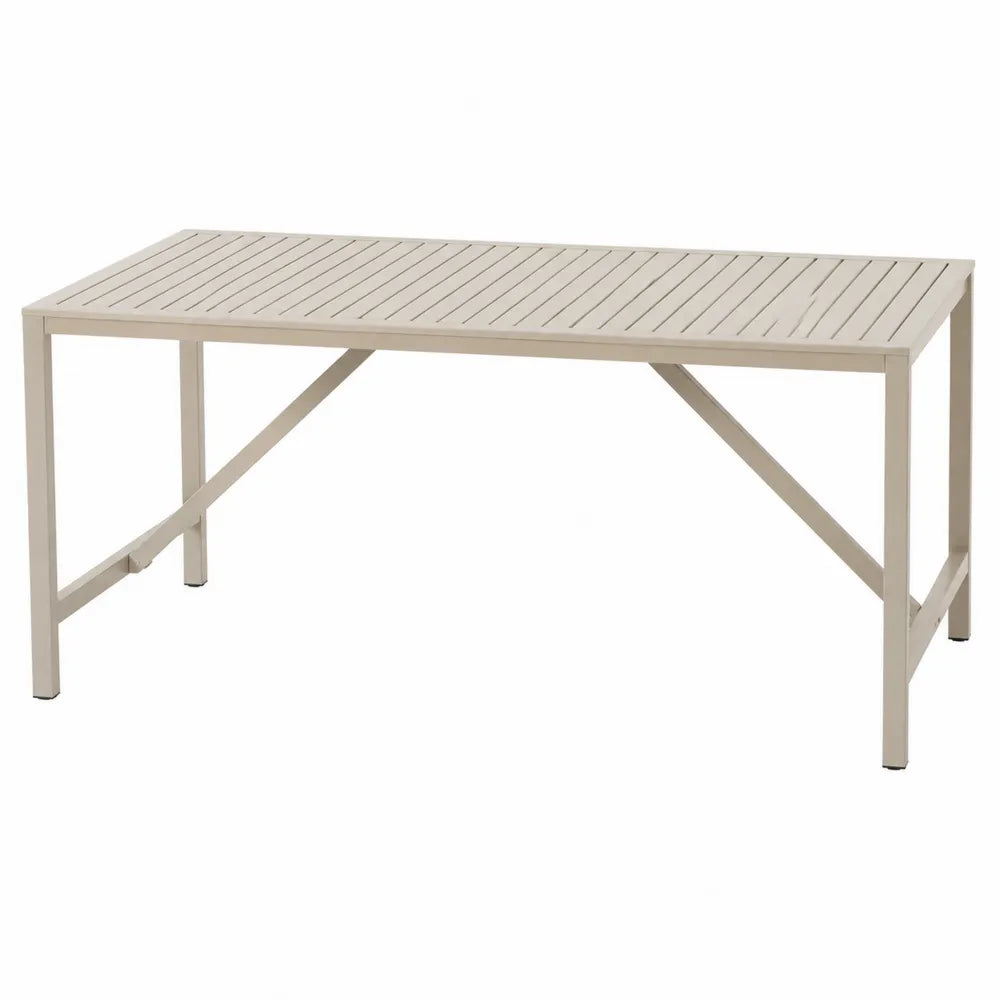 tavolo da pranzo da esterno in metallo verniciato beige con piano a doghe in alluminio struttura rettangolare 180 cm x 90 cm x 75 cm