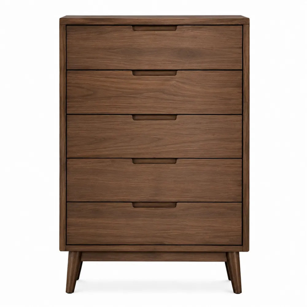 Cassettiera 5 cassetti 80 x 40 x 100 cm in legno effetto noce con struttura in MDF e gambe inclinate