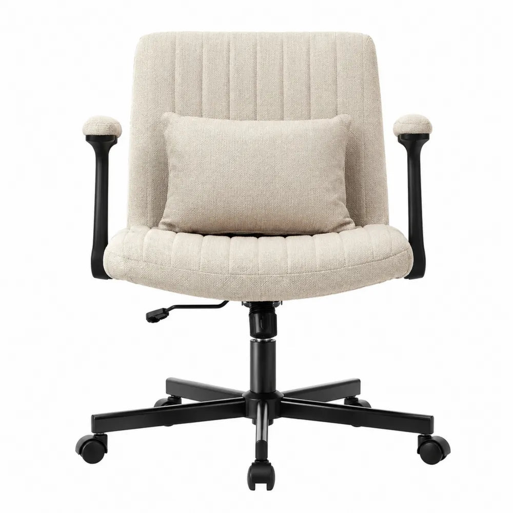 Sedia da ufficio girevole regolabile in altezza con braccioli e cuscino rivestimento in poliestere effetto bouclé beige chiaro base in acciaio nero 60 x 60 x 80-95 cm