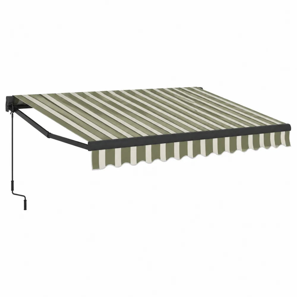 tenda da sole a bracci estensibili per esterno in alluminio verniciato nero con telo in poliestere a strisce verde e bianco 300 cm x 250 cm
