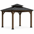Gazebo da giardino in legno massello e acciaio con tetto in lamiera metallica nero 300 x 300 x 280 cm