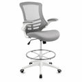 Sedia da ufficio alta girevole regolabile in altezza con schienale in rete poliestere grigio poggiapiedi ad anello base bianca 60 x 60 x 110-125 cm