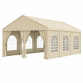 Gazebo da giardino 600 cm x 300 cm x 300 cm con tende laterali in poliestere PVC struttura in acciaio colore beige con finestre laterali