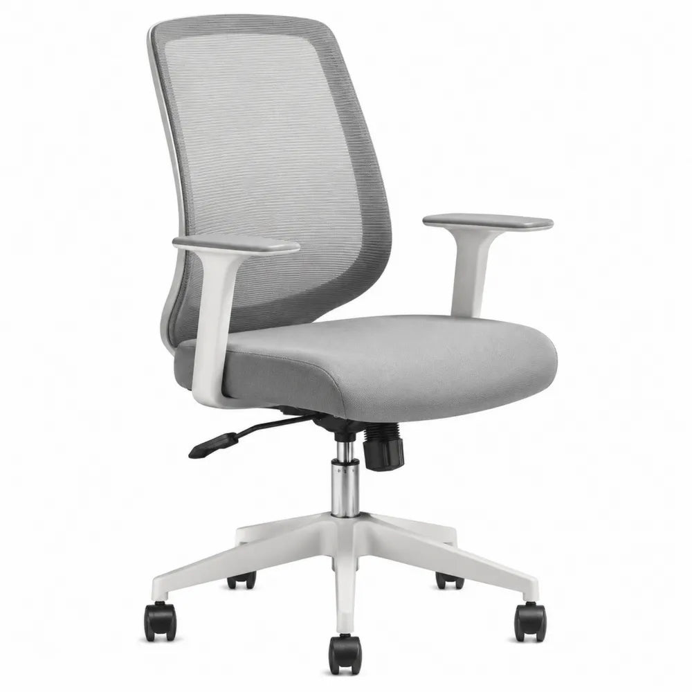 Sedia da ufficio girevole regolabile in altezza con schienale in rete poliestere grigio braccioli fissi base in nylon bianco 60 x 60 x 110-120 cm