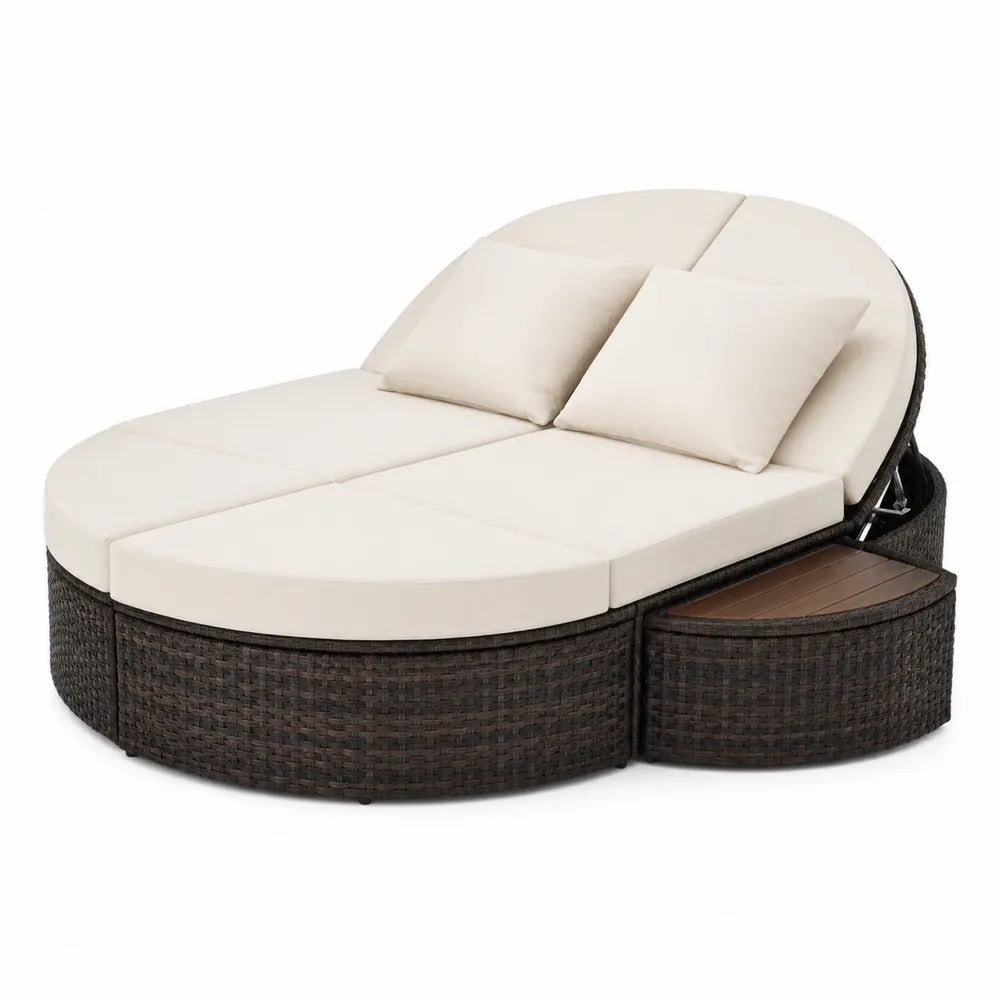 Divano modulare da esterno curvo 200 cm x 140 cm x 75 cm in rattan PE con struttura in alluminio e cuscini in poliestere beige